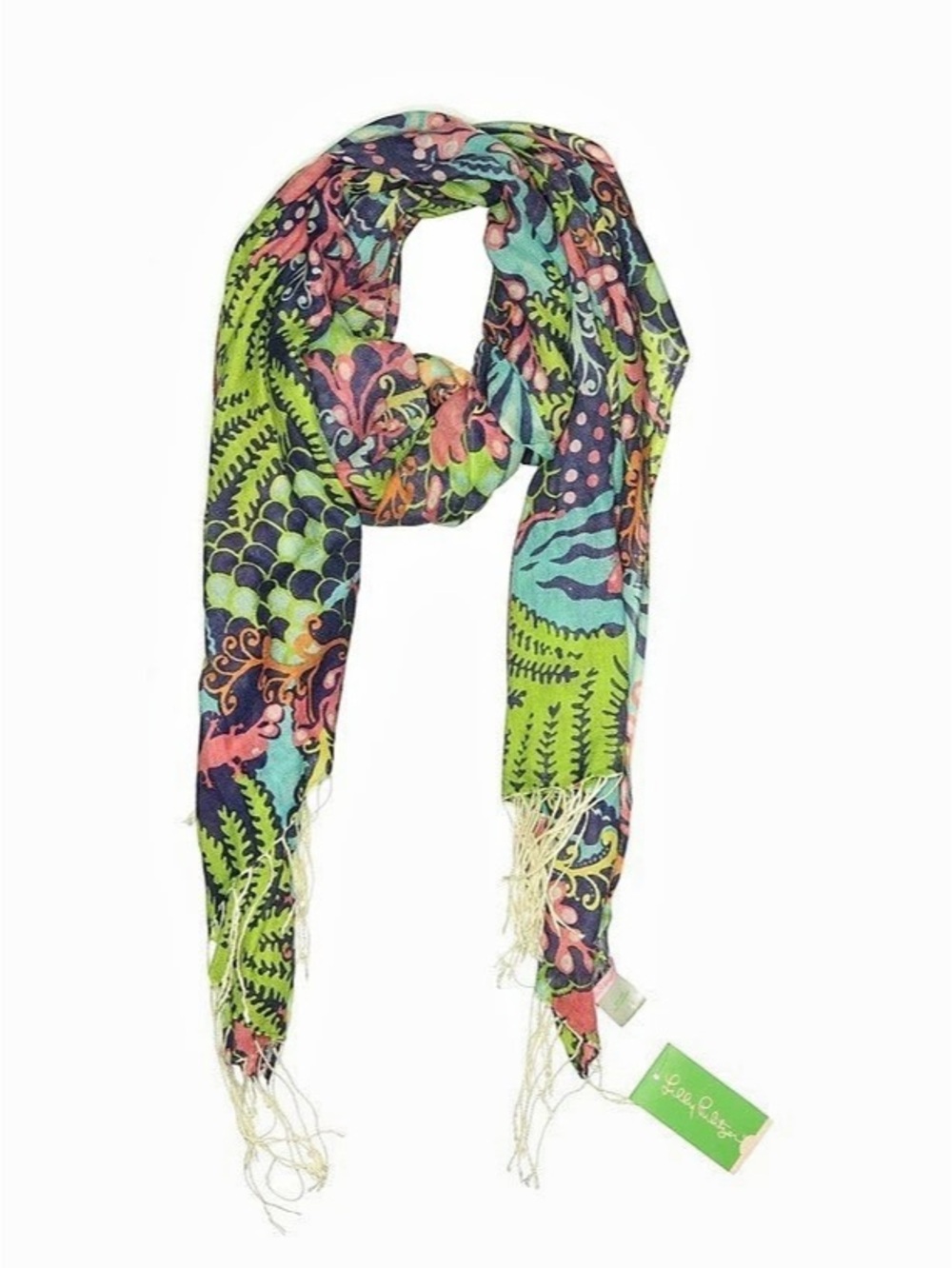 Lilly Pulitzer Murfee Ocean Navy Scarf Silk/Cashmere Scarf in Green & Blue NWT